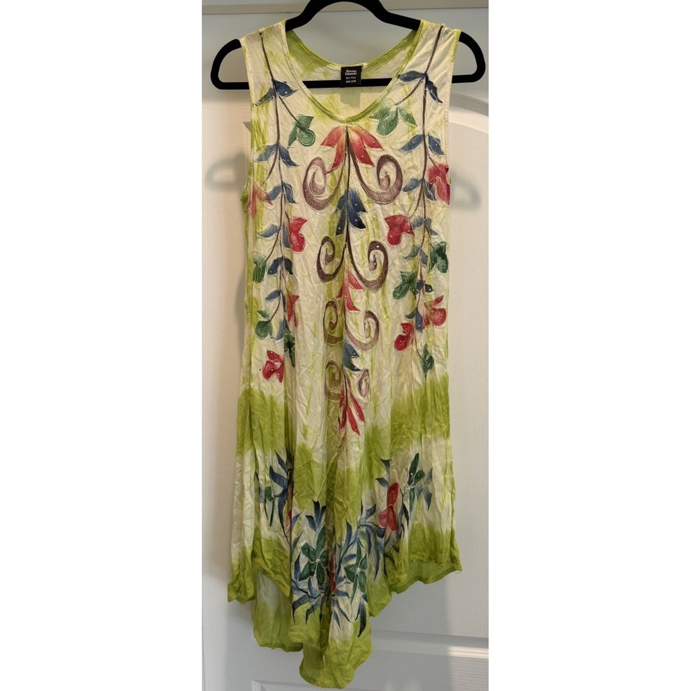 Seven Islands New York Rayon Handkerchief Hem Dress Embroidered Boho One Size
